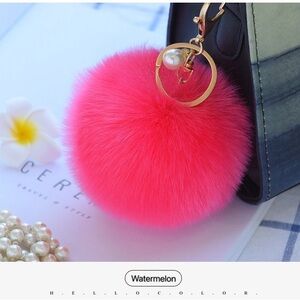 Big pompom w/ pearl keychain - KC003 Watermelon